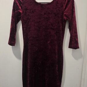 Forever 21 Velvet Long Sleeve Dress in Deep Red
